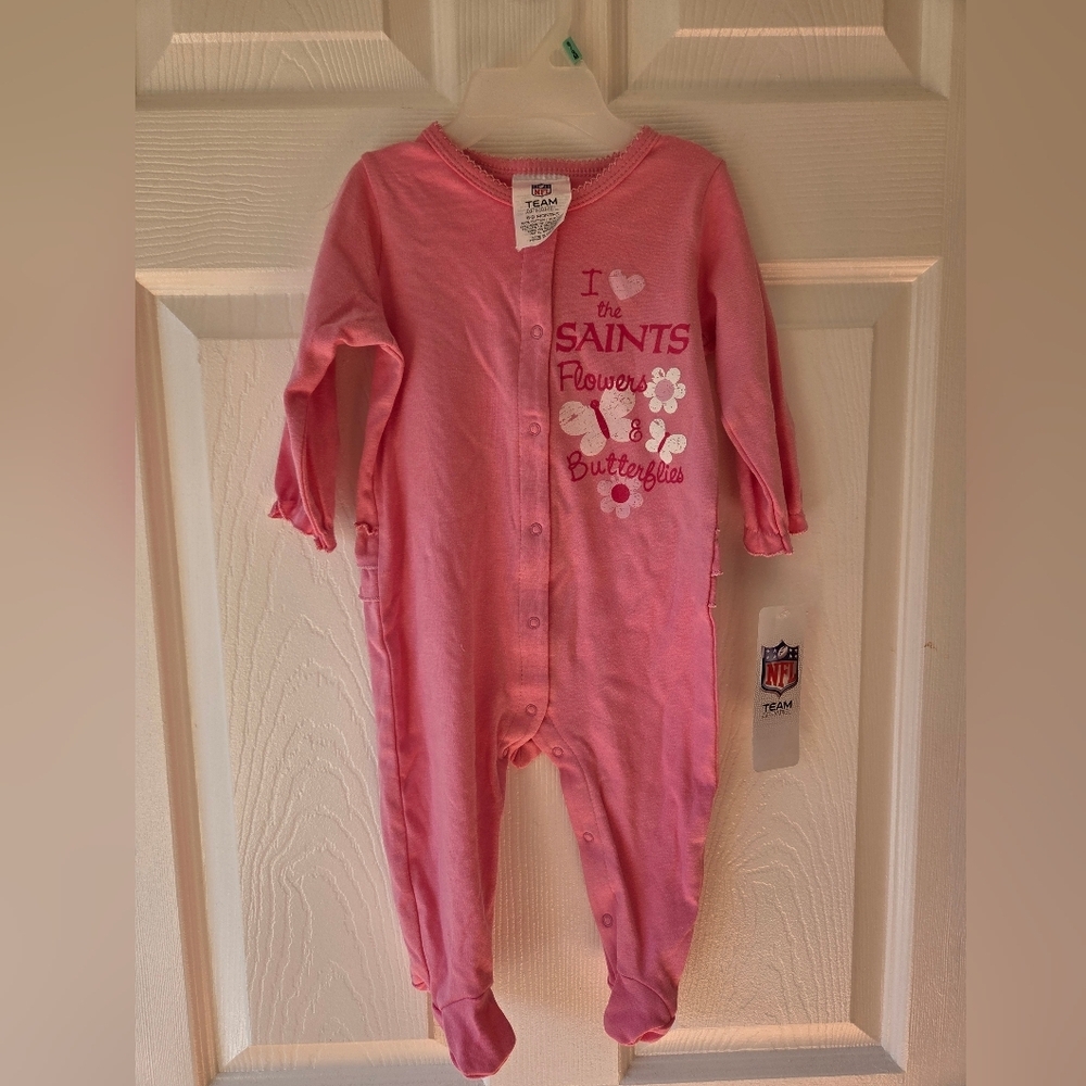 NFL Saints New Orleans Girls One Piece 0-9 Months NWT Footie Pink 100% Cotton